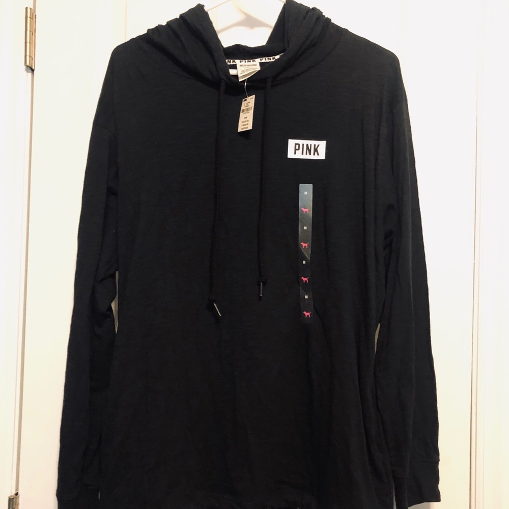 Victoria secret pink black hoodie campus tee med